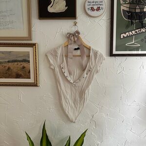 balletcore snap front body suit in cream